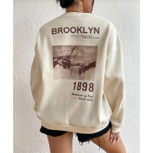 Nr Fashion Broklyn Bej Rengi Üç Iplik Içi Şardonlu Oversıze Sweatshırt