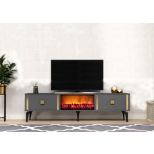 Cantek Dizayn Dorruk Tv Sehpası (Alt Modül) Şömineli Antrasit-Altın