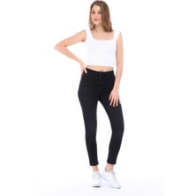 Cedy Denim Kadın Hafif Likralı Skinny Fit Paça Detaylı Pantolon Felicia Siyah