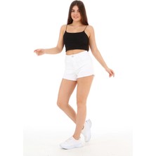 CEDY DENIM Kadın Yüksek Bel Yırtlıklı ve Yıpratmalı Paçası Püsküllü Kot Şort Mini Jean Şort C603