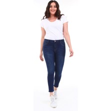 CEDY DENIM Kadın Yüksek Bel Skinny Fit Jeans Büyük Beden Kot Pantolon Taşlanmış Parlament C597