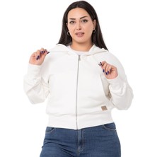 Disentis Modest Büyük Beden Kanguru Cepli Kapüşonlu Üç Iplik Beyaz Sweatshirt
