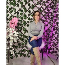 Mia Butik Fermuarlı Polo Yaka Likralı Uzun Kol Crop