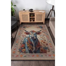 Homshtag Nuh'un Gemisi Koleksiyonu Inek Çiçek Desenli Temalı Vintage Renkli Maksimalist Halı