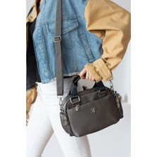 Impolo Lona Metalikgrisaten Kadın Kol ve Omuz Çantası 20X28 Ebatında