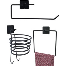 SafSal Kozmetik Yapışkanlı Kağıt Havlu Tutucu+Fönlük+Kare Havlu Askısı 3'lü Set