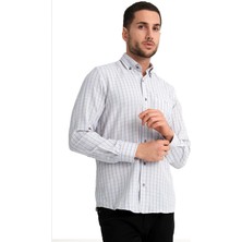 Varetta Erkek Mavi Bej Uzun Kollu Kareli Klasik Kesim Cepli Yaka Düğmeli Gömlek