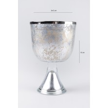 Heritage Gümüş Varak Eskitme Ayaklı Cam Mumluk Kokusuz Mum Logo Kapaklı Büyük 24.5X15 cm