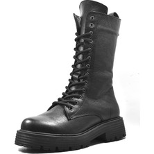 Beety 21520  Deri Siyah Bağlı Uzun Kadın Postal Bot