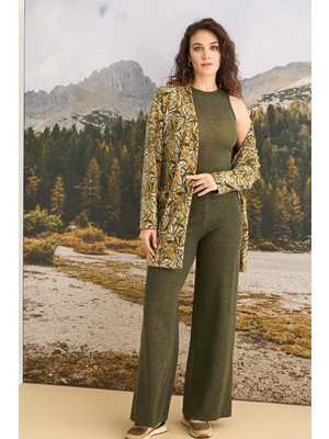 Monamise Kadın Yaprak Desenli 3'lü Kışlık Takım 23148
