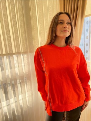 NN Design Turuncu Fermuar Detaylı Sweatshirt