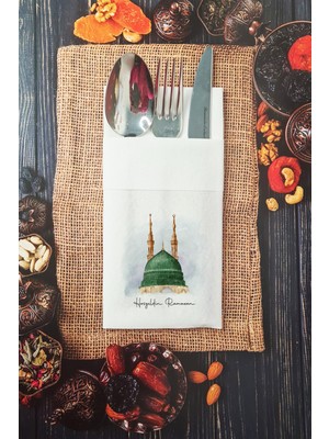 Kumaş Dokulu Hoşgeldin Ramazan Yazılı Cepli Peçete 6 Adet