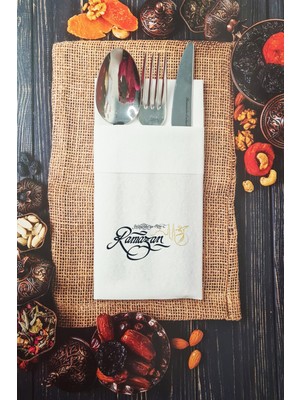 Kumaş Dokulu Hoşgeldin Ya Şehri Ramazan Baskılı Cepli Peçete 6 Adet