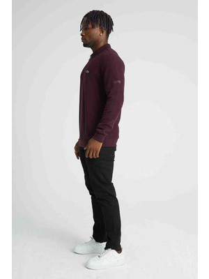 Lacoste Polo Yarım Fermuar Regular Fit Bordo Kazak