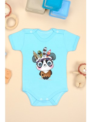 Bebe Tospik Pamuklu Şaşkın Panda Baskılı Kısa Kollu Çıtçıt Body Zıbın