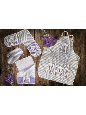 Sister Home Design Lavanta Desen 4’lü Mutfak Seti ; Mutfak Önlüğü, Fırın Eldiveni, El Havlusu ve Tutacak Takımı 4lü-Mutfak-Seti