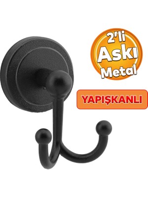 Badem10 Lavabo Banyo Wc Yapışkanlı Siyah Metal Sağlam Aparat Bez Havlu Çatal Askı Tuvalet Kağıtlık 3'lü Set