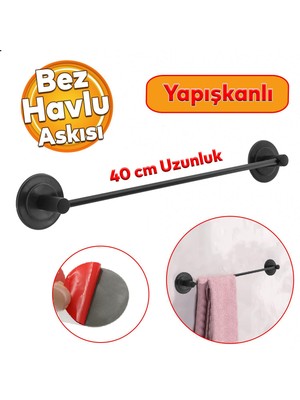 Badem10 Lavabo Banyo Wc Yapışkanlı Siyah Metal Sağlam Aparat Bez Havlu Çatal Askı Tuvalet Kağıtlık 3'lü Set