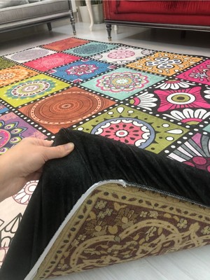 Meka Patchwork Model Lastikli Halı Örtüsü