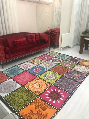 Meka Patchwork Model Lastikli Halı Örtüsü