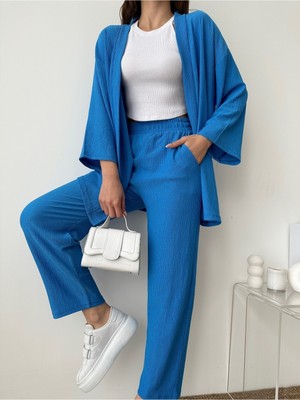 Bejna Kadın Kimono Takım Nefes Alabilir Kumaş ile Şık ve Rahat Mavi Renk Seçeneği