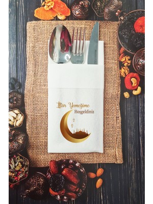 Kumaş Dokulu Iftar Yemeğime Hoşgeldiniz Ramazan Peçetesi Cepli Peçete 6 Adet