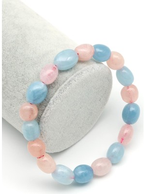 Alibaba Doğaltaş Akuamarin - Heliodor - Morganit Doğal Taş Bileklik 9 x 11 mm Özel Kesim