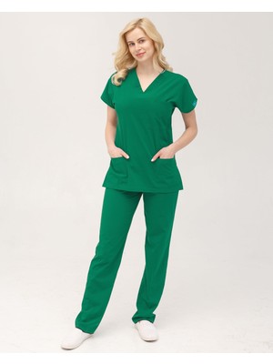 Dr. Mitra Kadın Likralı Yarasa Kol Hemşire Doktor Takım Ameliyathane Yeşili