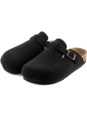 Roy Jones Kadın Mantar Taban Keçeli Konfor Modeli Kışlık Siyah Sabo Ev Terliği Rahat Kullanım