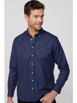 Tudors Erkek Regular Fit Klasik Kesim Düğmeli Yaka Pamuklu Kolay Ütü Baskılı Gömlek