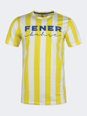 Fenerbahçe Erkek Çubuklu T-Shirt Sarı - Beyaz Renkli %100 Pamuk S Beden