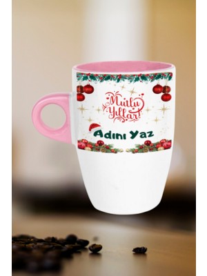 Caisya Kişiye Özel Yılbaşı Isim Baskılı Kupa Bardak Porselen Latte Filtre Kahve Fincanı