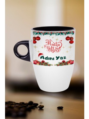 Caisya Kişiye Özel Yılbaşı Isim Baskılı Kupa Bardak Porselen Latte Filtre Kahve Fincanı
