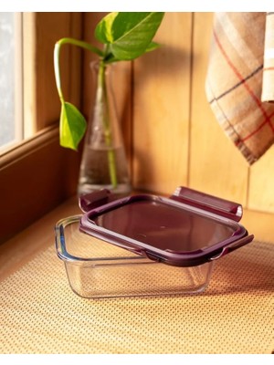 Home Madame Coco Modena Dikdörtgen Kapaklı Borosilikat Cam Saklama Kabı - 1000ML