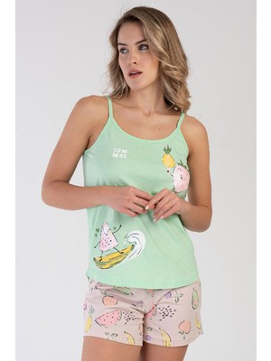 Vienetta Pamuklu Kadın Ip Askılı Şortlu Pijama Takım