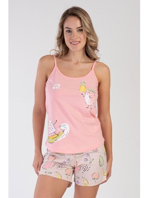 Vienetta Pamuklu Kadın Ip Askılı Şortlu Pijama Takım
