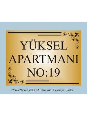 Yüksel 34 Apartman Kapısı Isimliği 26CM*19CM Gold Aliminyum Levha