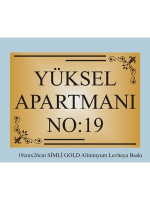 Yüksel 34 Apartman Kapısı Isimliği 26CM*19CM Simli Gold Aliminyum Levha