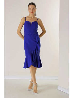 By Saygı Ip Askılı Eteği Volanlı Astarlı Krep Elbise