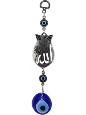 Depposite Cam Nazar Boncuklu Metal Duvar Süsü Lale Figürü Allah Yazılı 22x4.5 Cm