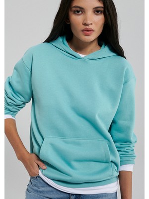 Mavi Kapüşonlu Basic Sweatshirt 167299-71463