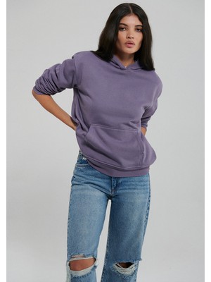 Mavi Kapüşonlu Mor Basic Sweatshirt 167299-70608