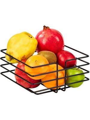 Edora Home Siyah Paslanmaz Oval Köşeli Kare Meyve Sepeti - Çok Amaçlı Metal
