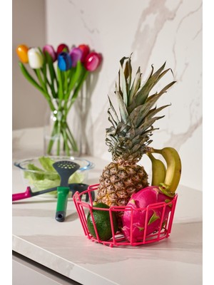 Edora Home Pembe Çok Amaçlı Oval Köşeli Meyve Sepeti - Metal Paslanmaz