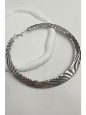 Modex Kalın Tırtıklı Plaka Choker Kolye