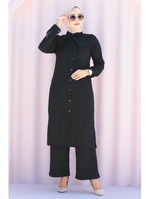 Moda Ebva Flar Detaylı Ikili Tesettür Takım-3151 Siyah