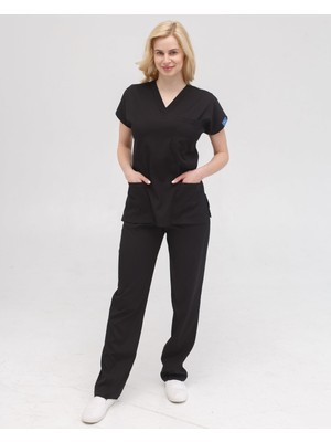 Dr. Mitra Kadın Likralı Yarasa Kol Hemşire Doktor Takım Siyah