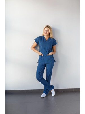 Dr. Mitra Kadın Likralı Yarasa Kol Hemşire Doktor Takım Petrol Mavisi