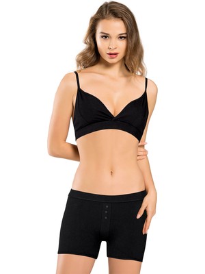 Özkan Underwear 25993 Kadın Pamuklu Ince Askılı Dolgusuz Balensiz Sütyen Bralet Boxer Takım