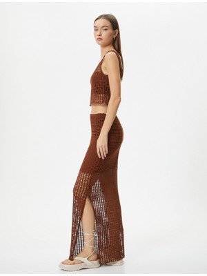 Koton File Kalem Etek Midi Boy Yüksek Bel Yanları Yırtmaçlı Astarlı Slim Fit